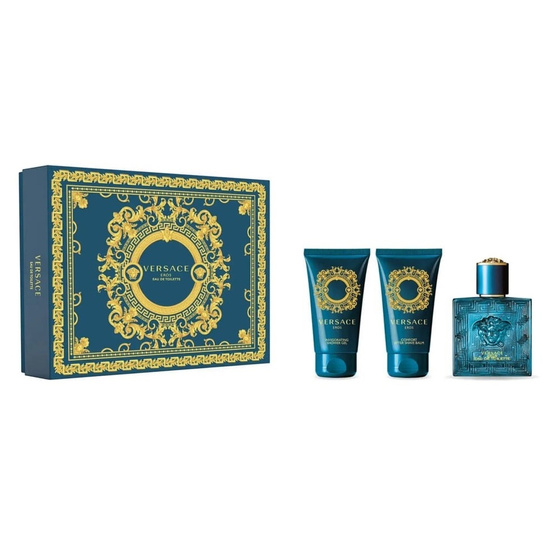 Versace Eros zestaw woda toaletowa spray 50ml + żel pod prysznic 50ml + balsam po goleniu 50ml