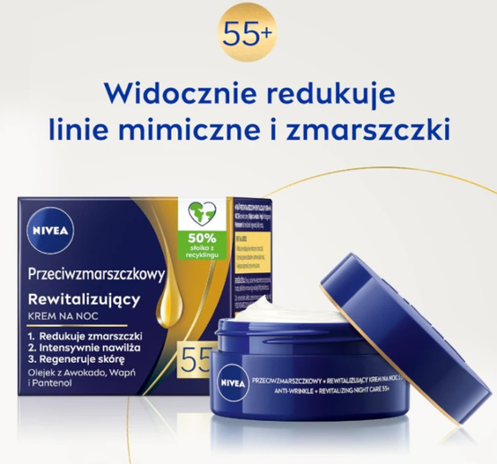 Nivea Przeciwzmarszczkowy + Rewitalizujący krem na noc 55+ 50ml