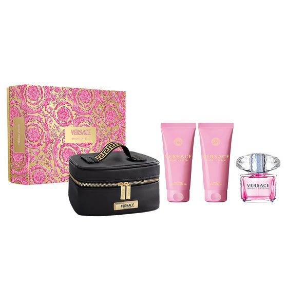 Versace Bright Crystal zestaw woda toaletowa spray 90ml + żel pod prysznic 100ml + balsam do ciała 100ml + kosmetyczka