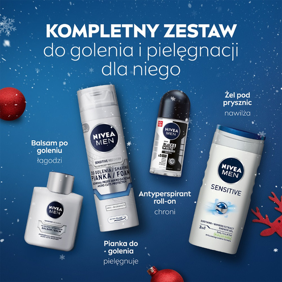 Nivea Men Sensitive Recovery Collection zestaw żel pod prysznic 3w1 250ml + antyperspirant roll-on 50ml + balsam po goleniu 100ml + pianka do golenia 200ml