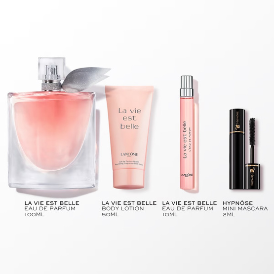 Lancome La Vie Est Belle zestaw woda perfumowana spray 100ml + woda perfumowana spray 10ml + balsam do ciała 50ml + mini tusz do rzęs 2ml