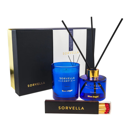 Sorvella Perfume Blue Angel zestaw dyfuzor zapachowy 120ml + świeca zapachowa 170g + zapałki