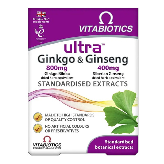 Vitabiotics Ultra Ginkgo&Ginseng suplement diety z miłorzębem japońskim i żeń-szeniem 60 tabletek