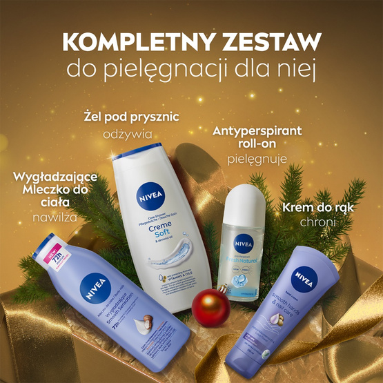 Nivea Beauty Collection zestaw antyperspirant roll-on 50ml + mleczko do ciała 250ml + żel pod prysznic 250ml + krem do rąk 100ml + kosmetyczka