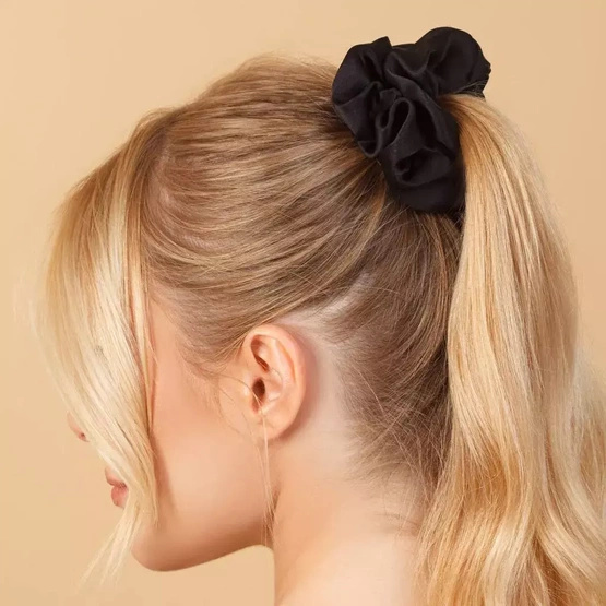 Almania gumka do włosów Scrunchie jedwabna – czarna